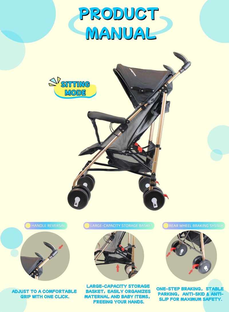 Foldable Ultra Lightweight Travel Stroller with Absorbent Multi Position Reclining Seat Adjustable Canopy Foldable Storage Basket Umbrella Foldable Design NO.1103 - Image 4